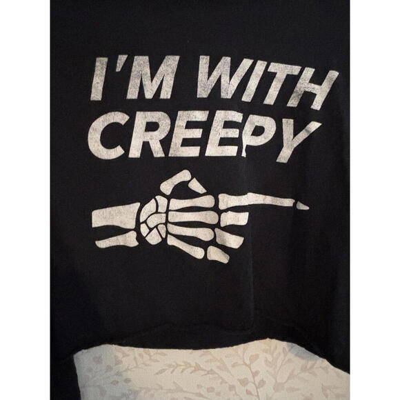 Black Long Sleeve Crop Top with 'I'm With Creepy' Graphic - Picture 2 of 5